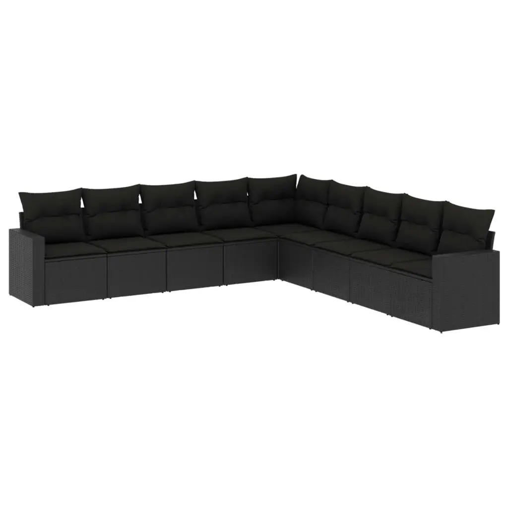 9 Piece Garden Sofa Set with Cushions Black Poly Rattan 3251422