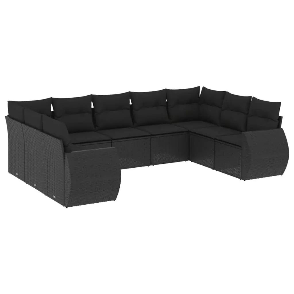 9 Piece Garden Sofa Set with Cushions Black Poly Rattan 3221794