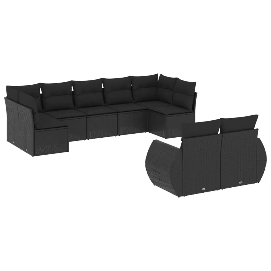 9 Piece Garden Sofa Set with Cushions Black Poly Rattan 3221814