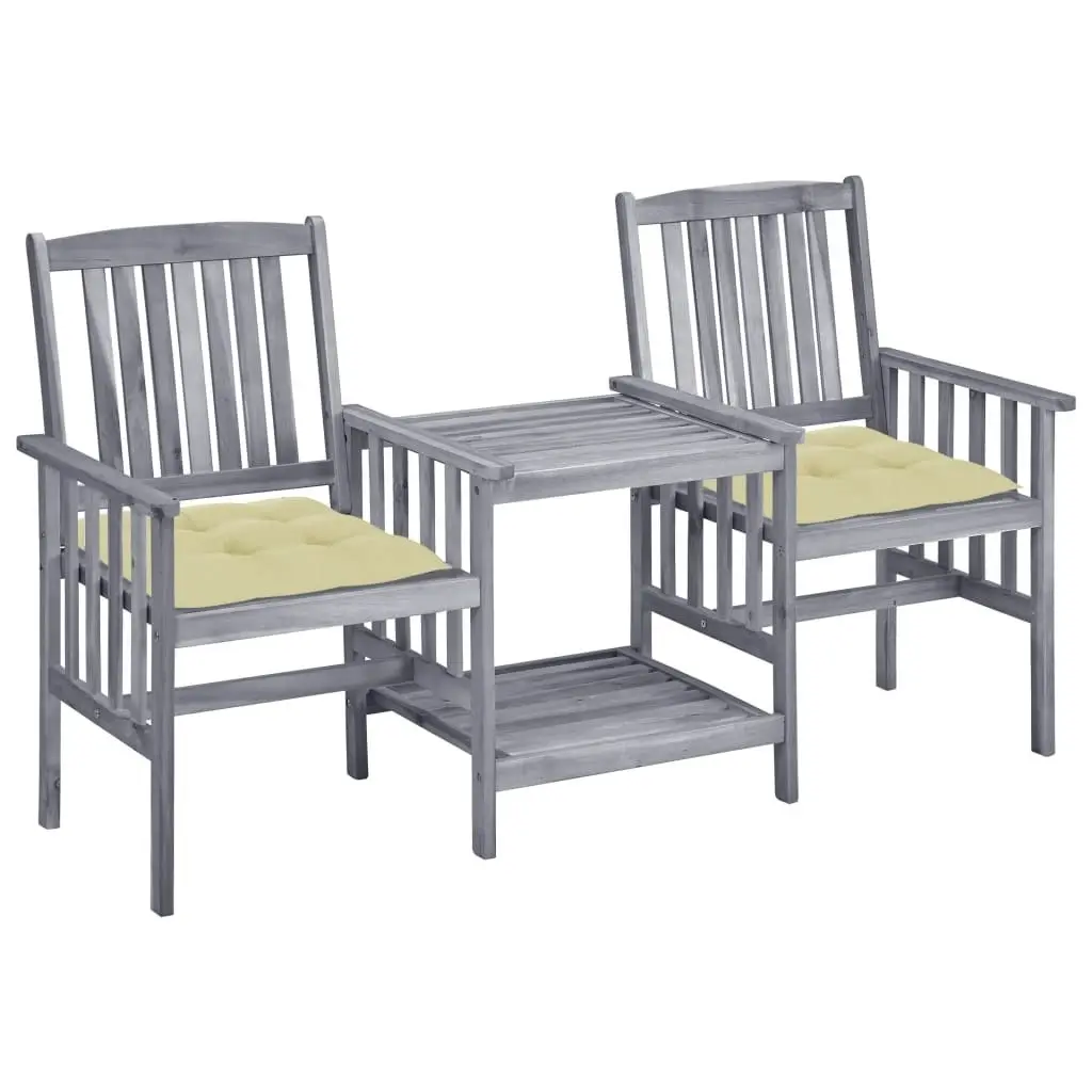 Garden Chairs with Tea Table and Cushions Solid Acacia Wood 3061319