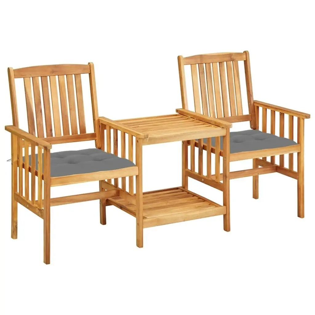 Garden Chairs with Tea Table and Cushions Solid Acacia Wood 3061291