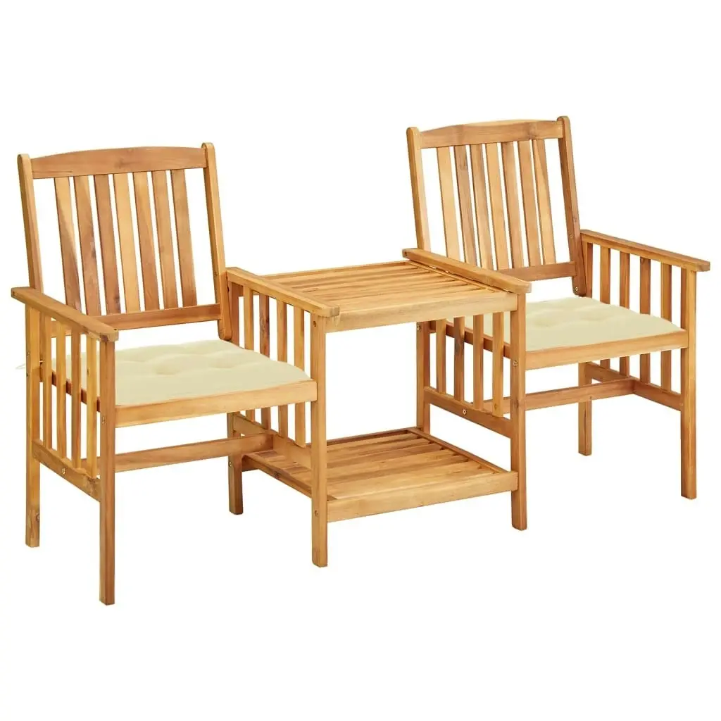 Garden Chairs with Tea Table and Cushions Solid Acacia Wood 3061292