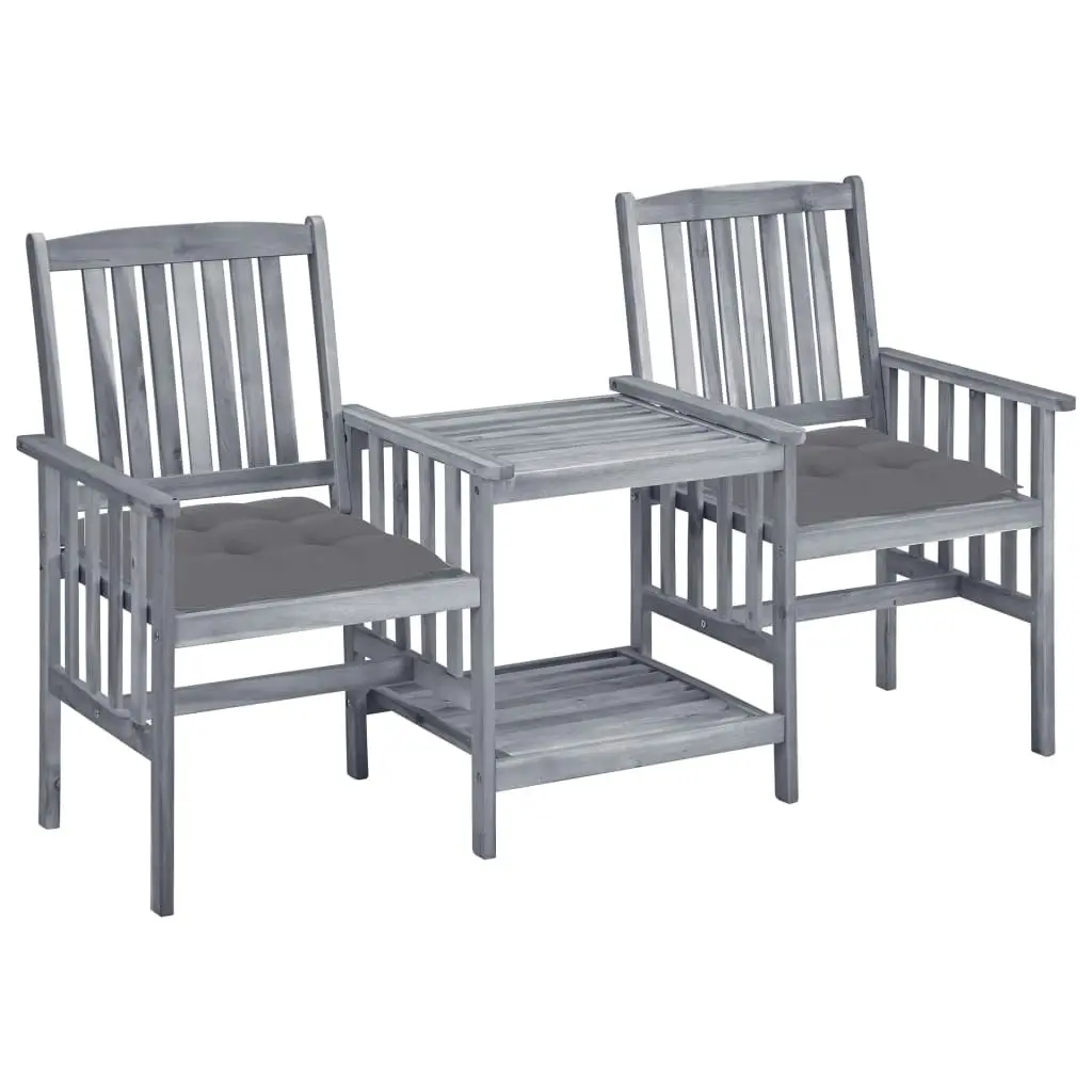 Garden Chairs with Tea Table and Cushions Solid Acacia Wood 3061318