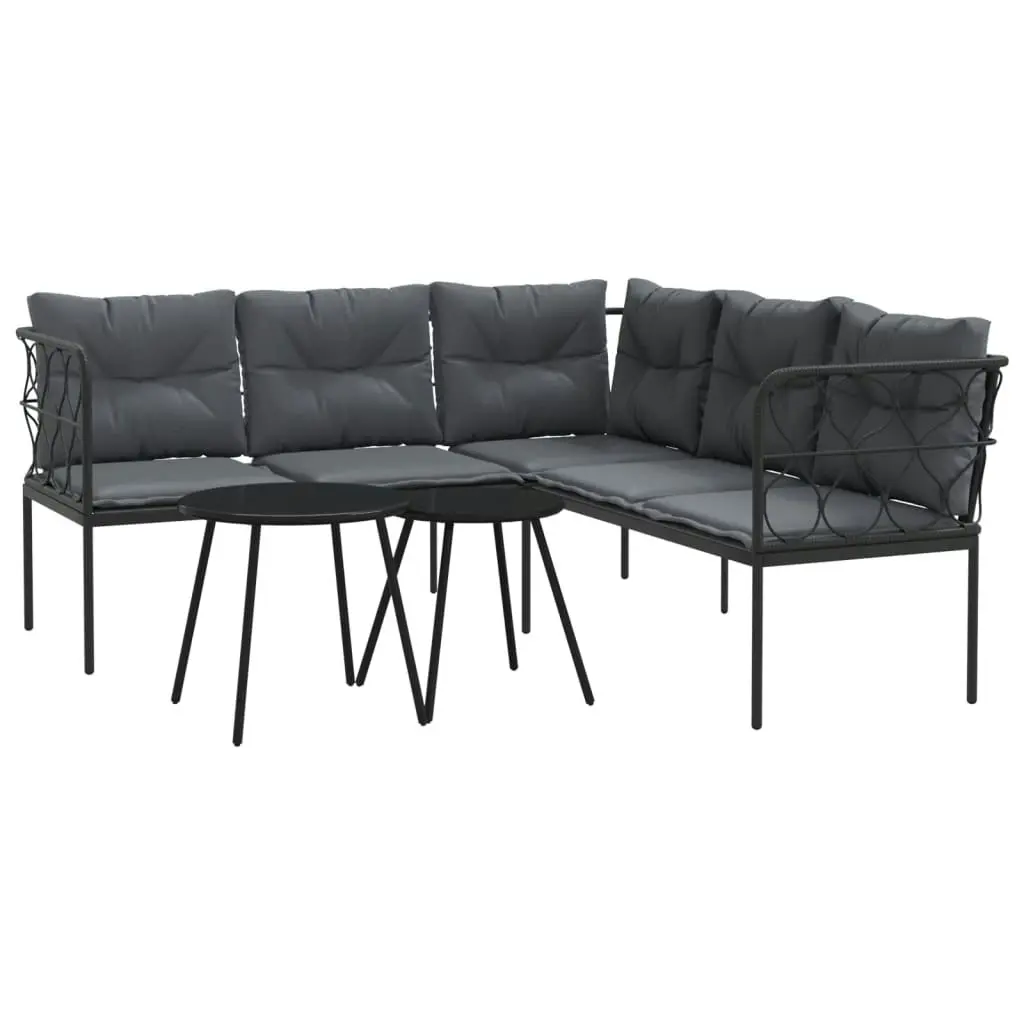 Garden Sofa Set with Cushions Black Steel and Textilene 3283742