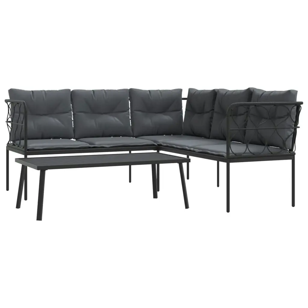 Garden Sofa Set with Cushions Black Steel and Textilene 3283747