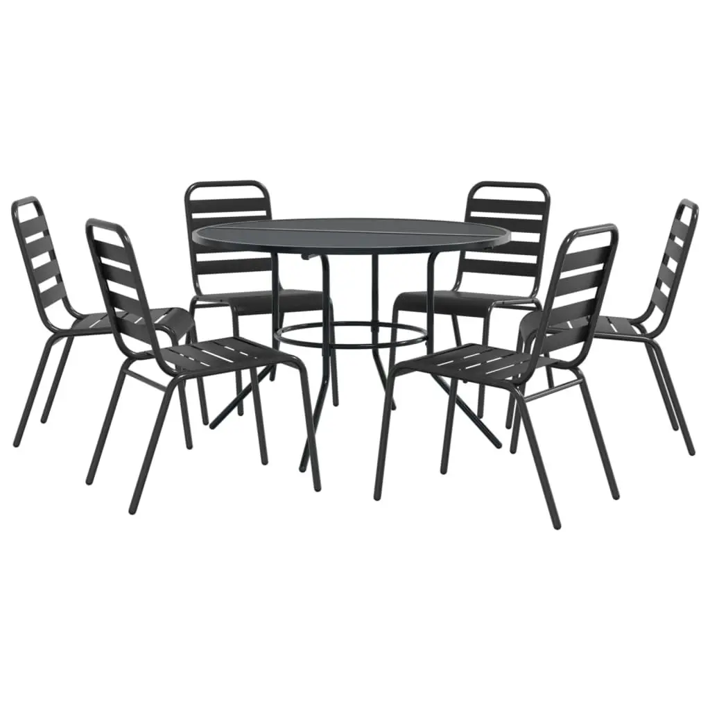 Stackable Garden Chair Set 7 Piece Anthracite Powder-coated Steel 3283767