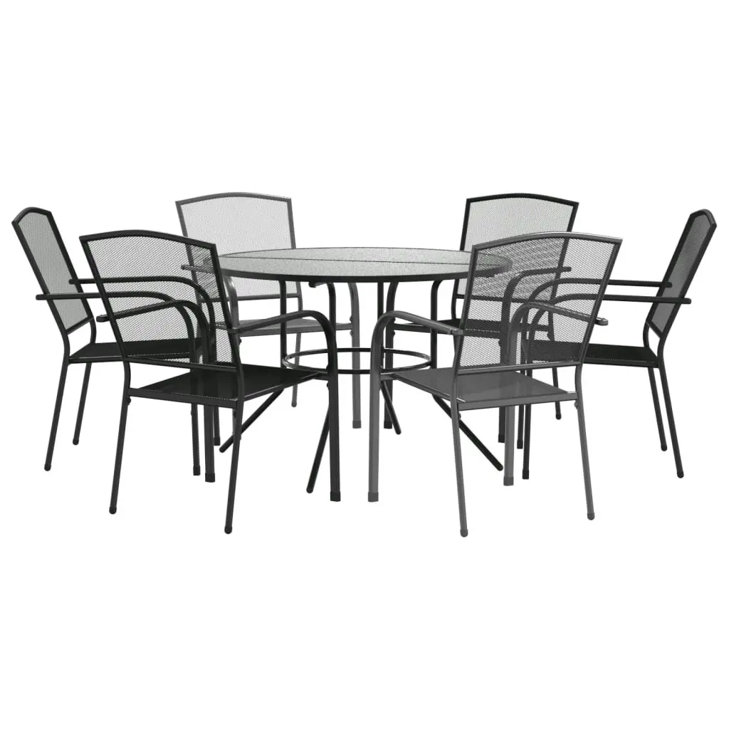 Stackable Garden Chair Set 7 Piece Anthracite Powder-coated Steel 3283759