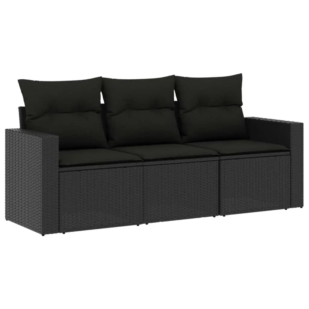 3 Piece Garden Sofa Set with Cushions Black Poly Rattan 3250992