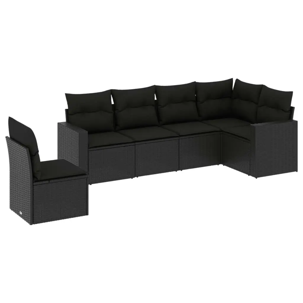 6 Piece Garden Sofa Set with Cushions Black Poly Rattan 3251362