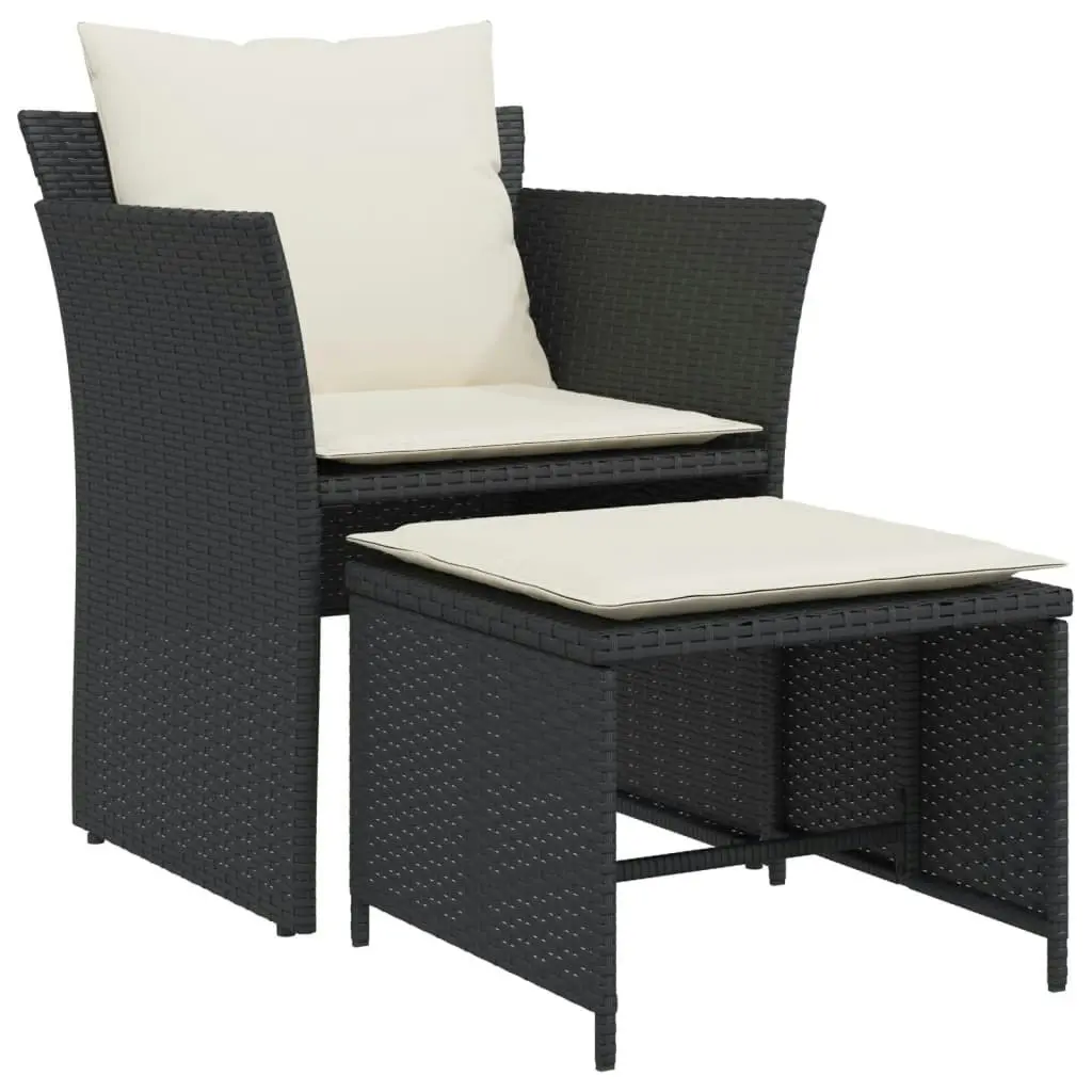 Garden Chair with Footstool Black Poly Rattan 368616