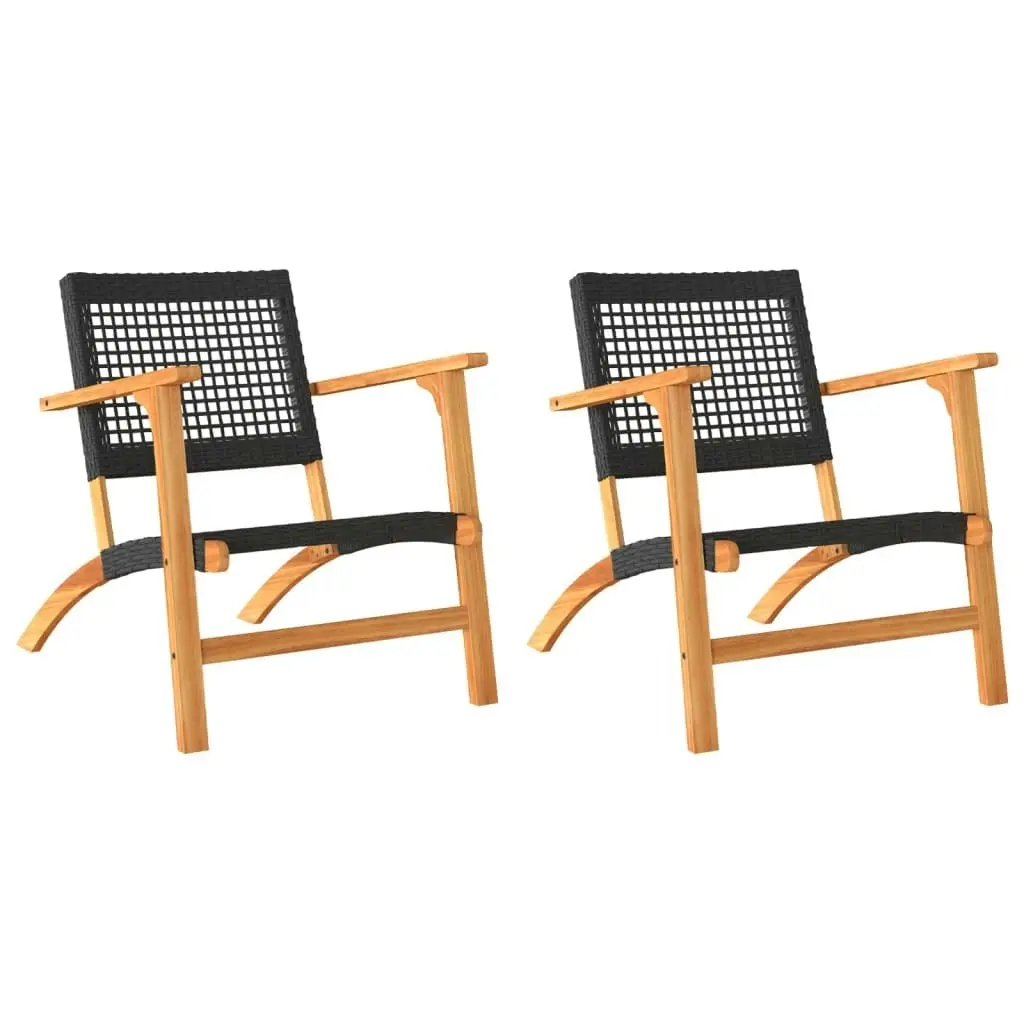 Garden Chairs 2 pcs Black Poly Rattan and Acacia Wood 365868