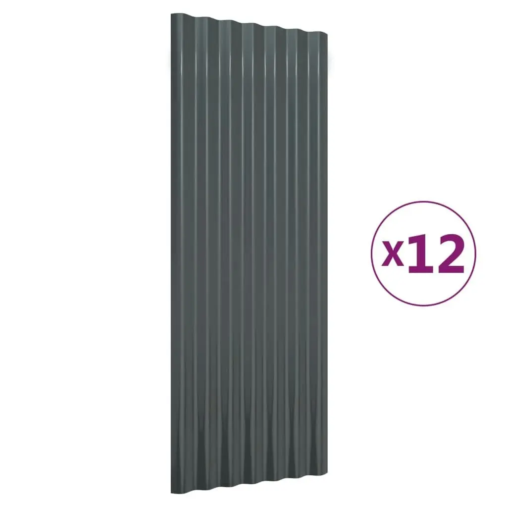 Roof Panels 12 pcs Powder-coated Steel Anthracite 100x36 cm 319145