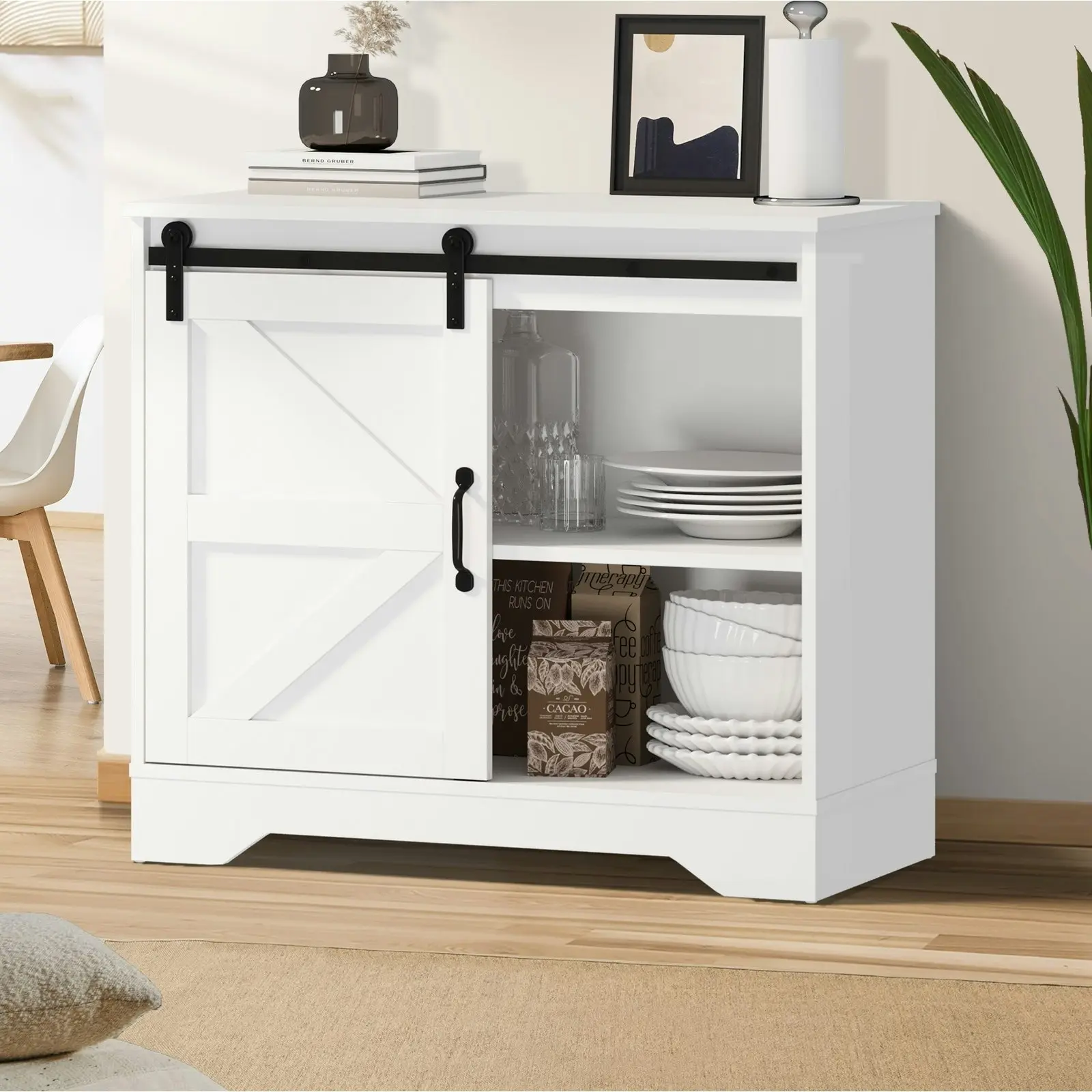 Oikiture Buffet Sideboard Cabinet Pantry Storage Cupboard Sliding Door White