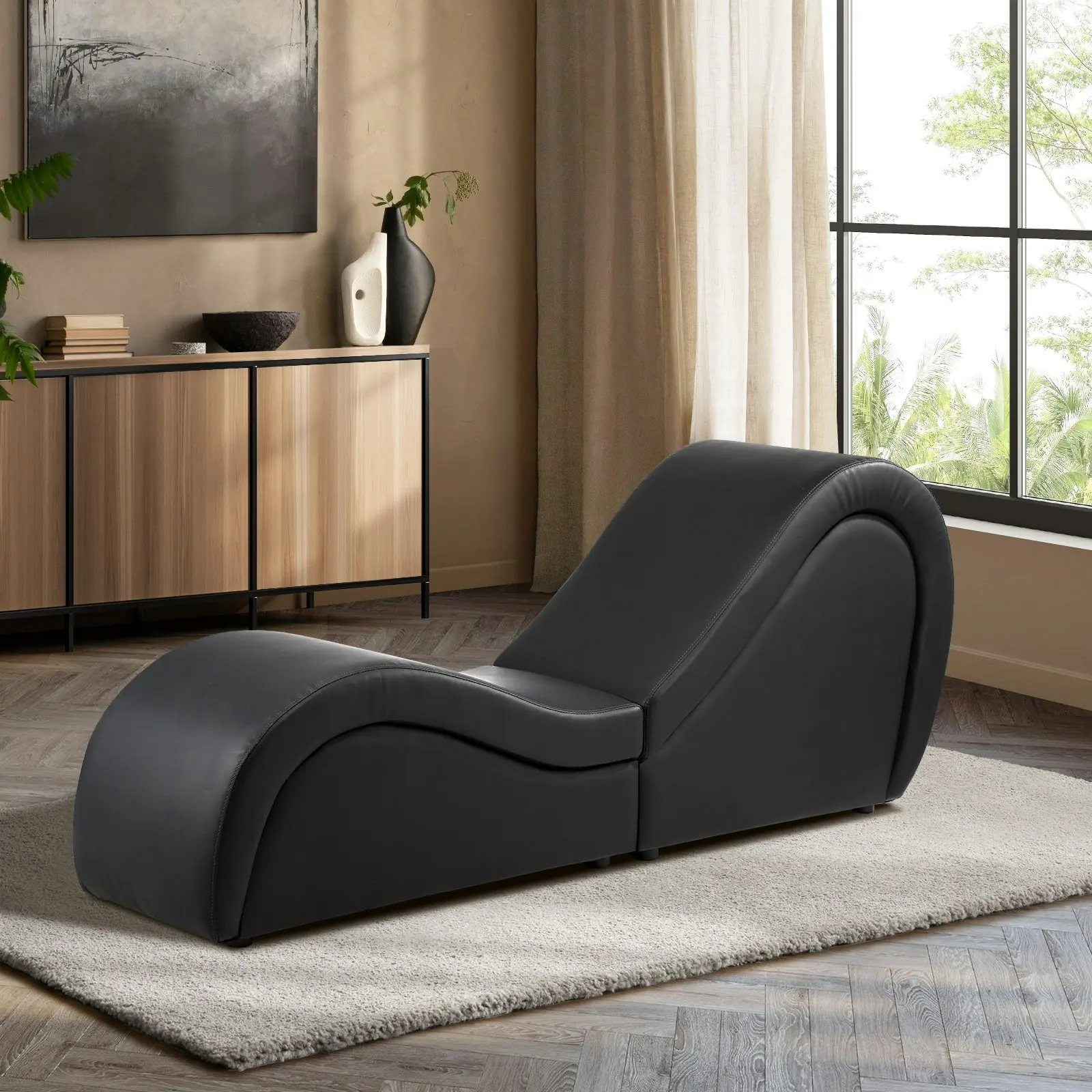 Oikiture Sofa Couch Love Seat Chaise Lounge Yoga Bed Black