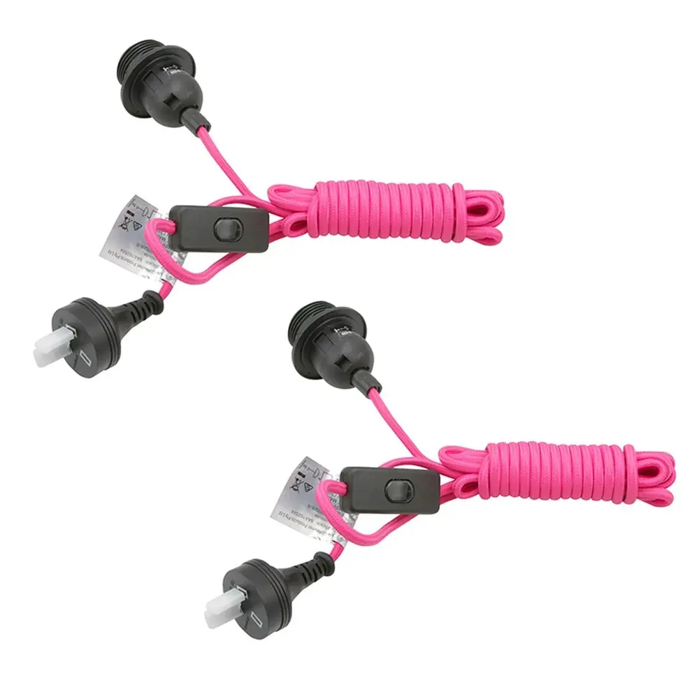 2x Maine & Crawford 4m Woven Pendant E27 Light Cord Toggle Switch Saa Plug Pink