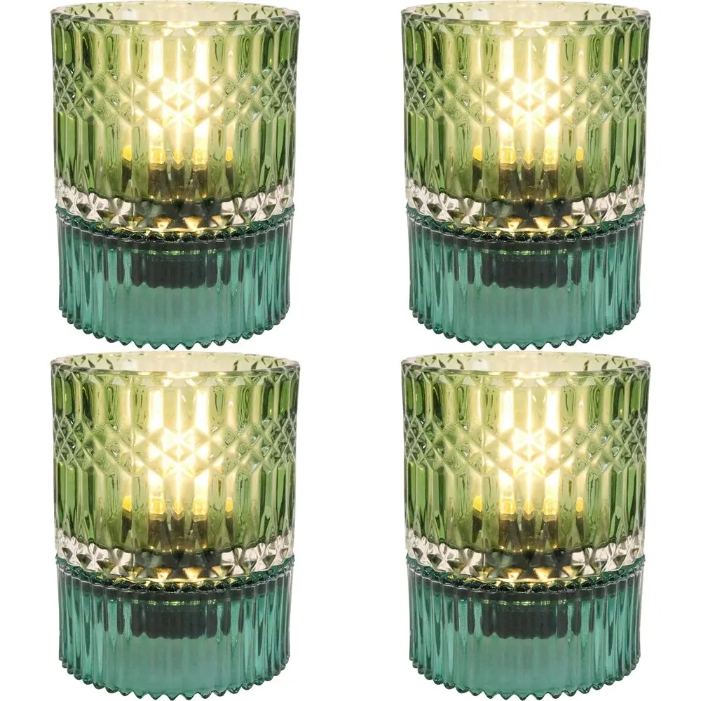 4x LVD Led Glass Home/Room Bedside Lamp Night Light Tabletop Decor 14cm Green