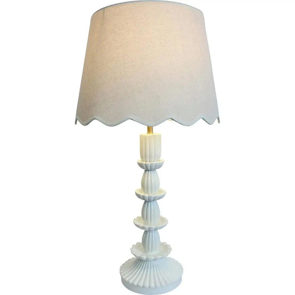 LVD Linen/Polyresin Lamp Vintage Scallop Ivory Tabletop Light 70.5cm White