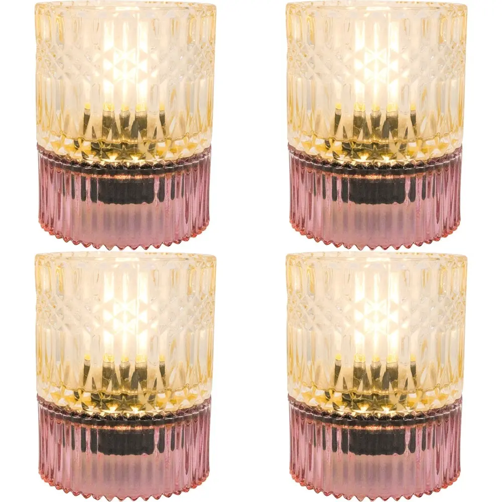 4x LVD Led Glass Home/Room Bedside Lamp Light Tabletop Decor 14cm Pink/Amber