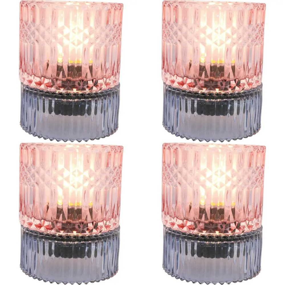 4x LVD Led Glass Home/Room Bedside Lamp Night Light Tabletop Decor 14cm BLU/PNK