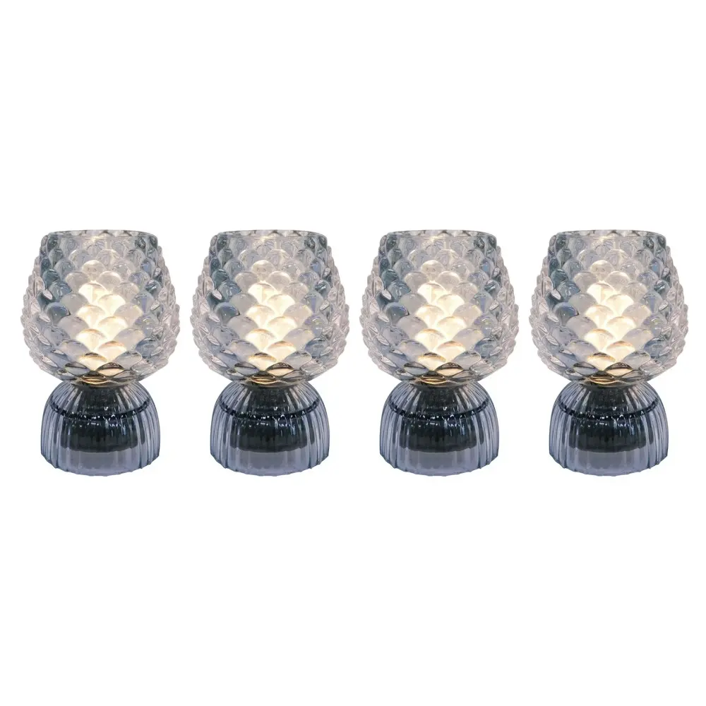 4x LVD Led Glass Home/Room Bedside Lamp Night Light Tabletop Decor 14.5cm Blue