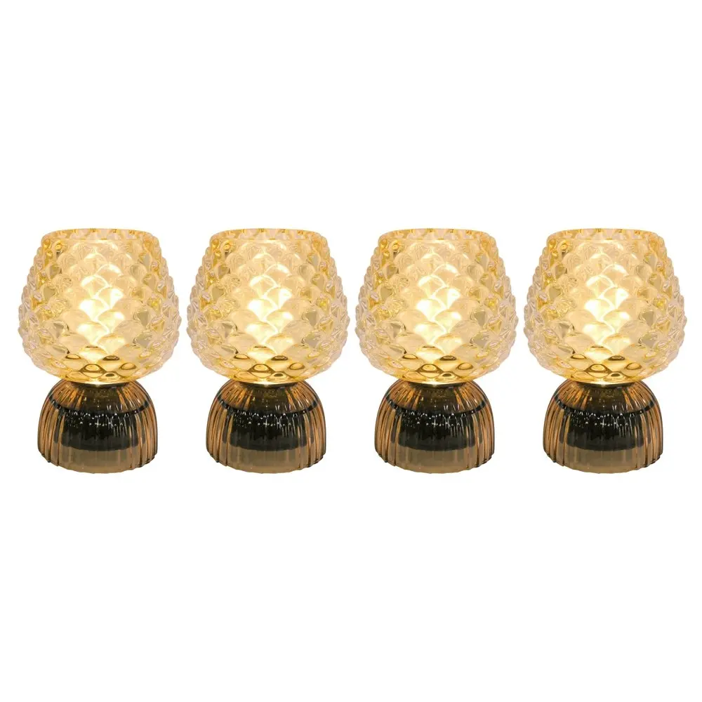 4x LVD Led Glass Home/Room Bedside Lamp Night Light Tabletop Decor 14.5cm Amber