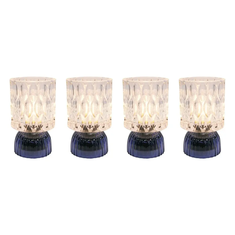 4x LVD Led Glass Home/Room Bedside Lamp Night Light Tabletop Decor 15cm Blue