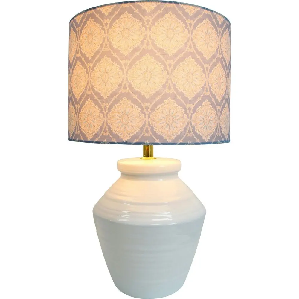 LVD Linen/Ceramic Lamp Block Print Hamptons Room Decor Desk Light 23x36.5cm