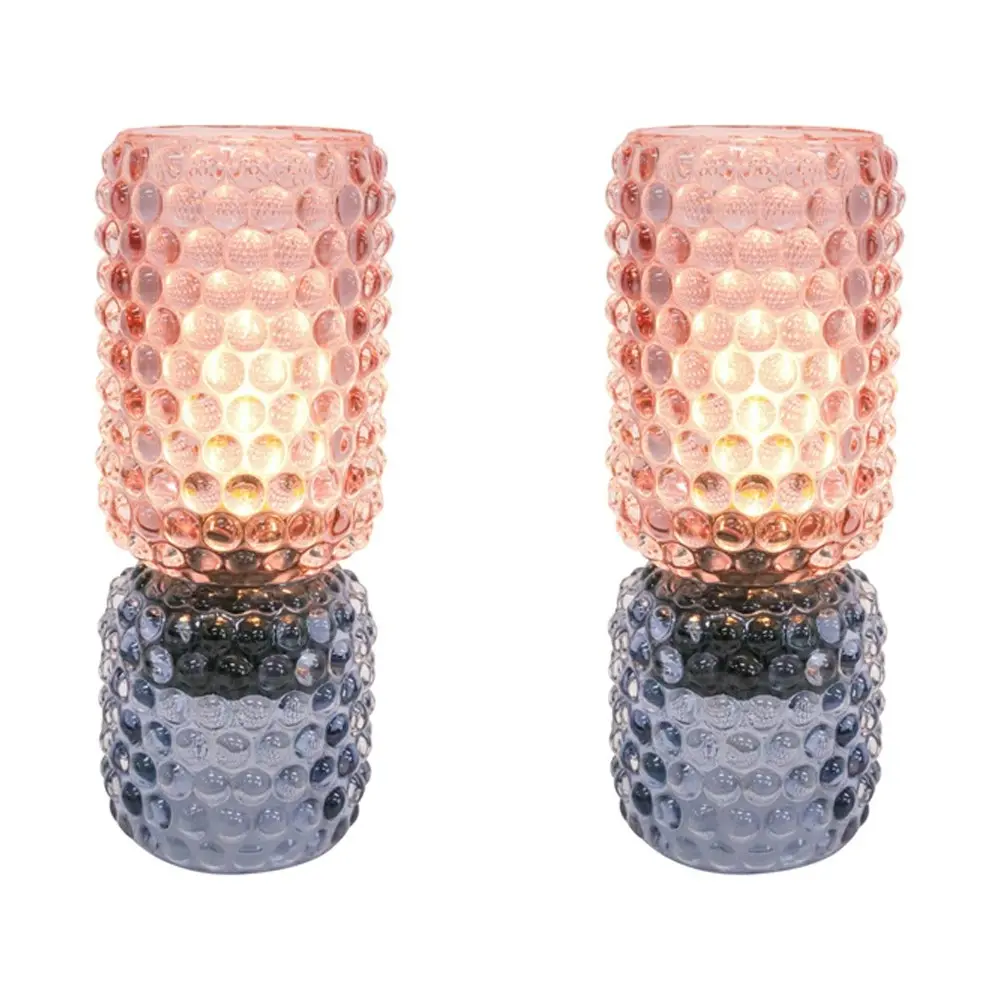 2x LVD Led Glass Home/Room Bedside Lamp Light Tabletop Decor 21cm Blue/Peach