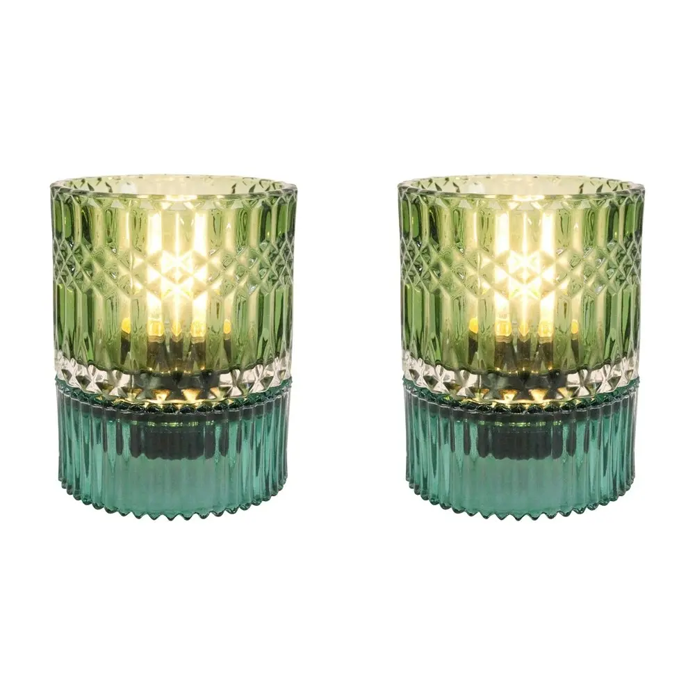 2x LVD Led Glass Home/Room Bedside Lamp Night Light Tabletop Decor 14cm Green