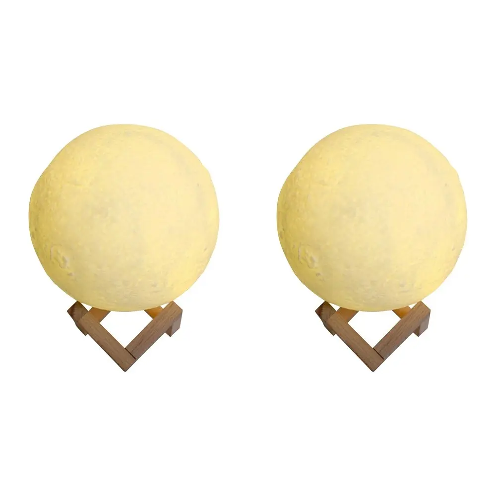 2x LVD Usb Moon Lamp Home/Nursery Decor Children/Baby w/ Wood Frame 17x21cm