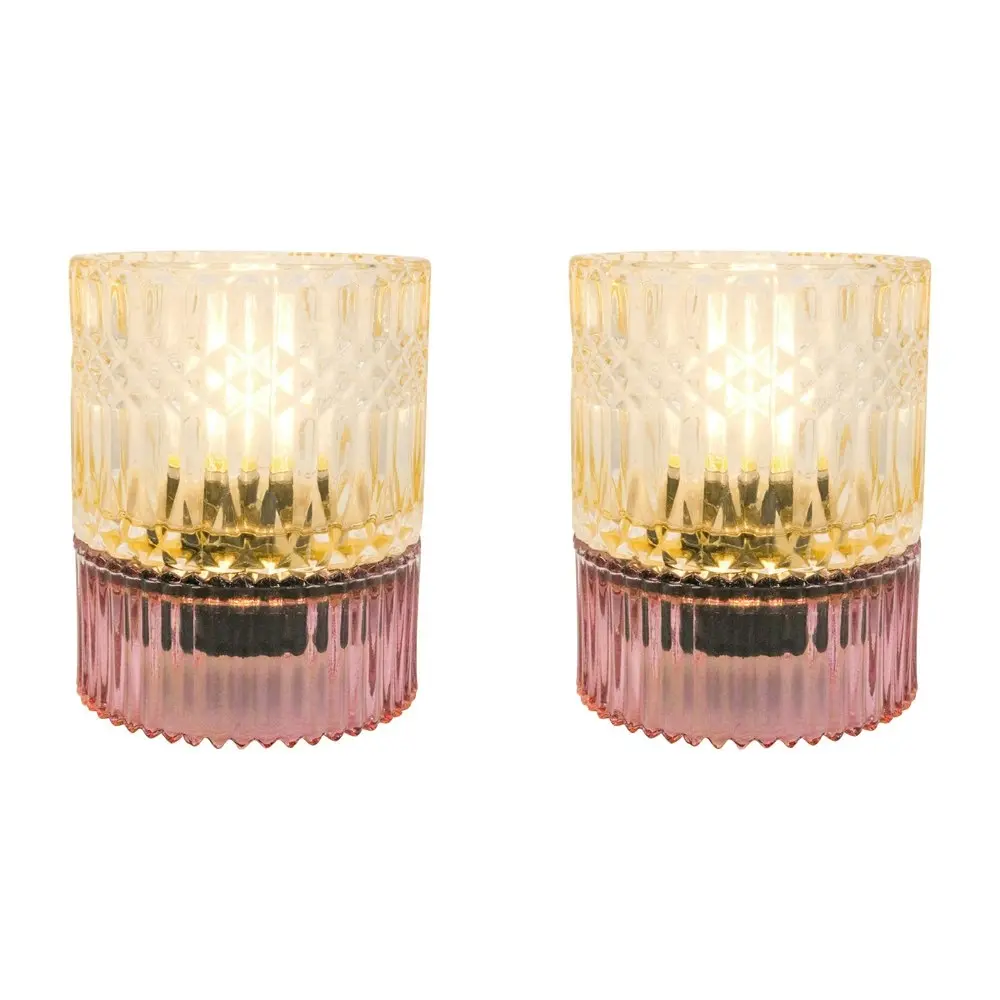 2x LVD Led Glass Home/Room Bedside Lamp Light Tabletop Decor 14cm Pink/Amber