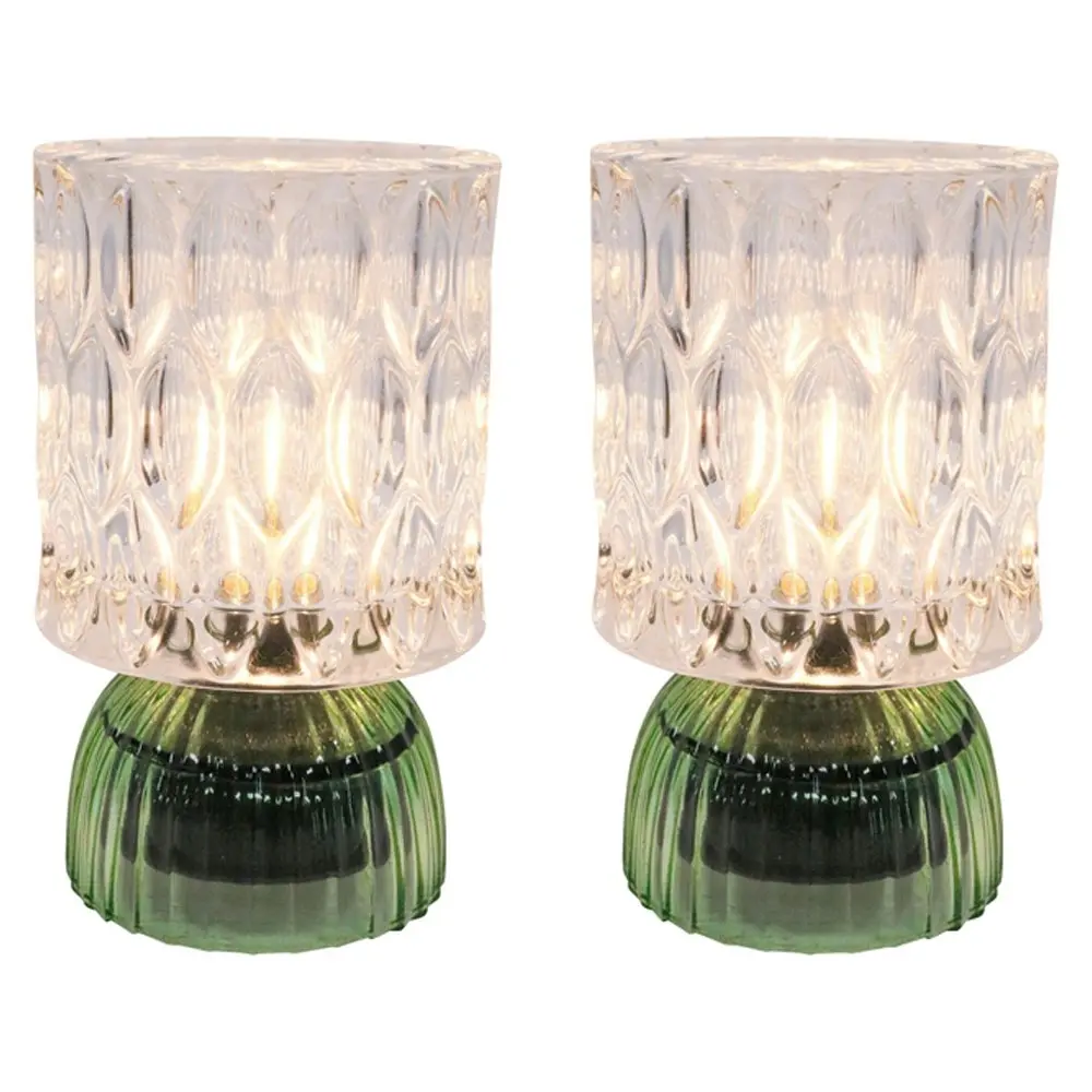 2x LVD Led Glass Home/Room Bedside Lamp Night Light Tabletop Decor 15cm Green