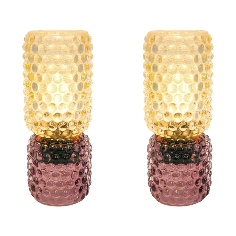 2x LVD Led Glass Home/Room Bedside Lamp Light Tabletop Decor 21cm Pink/Amber