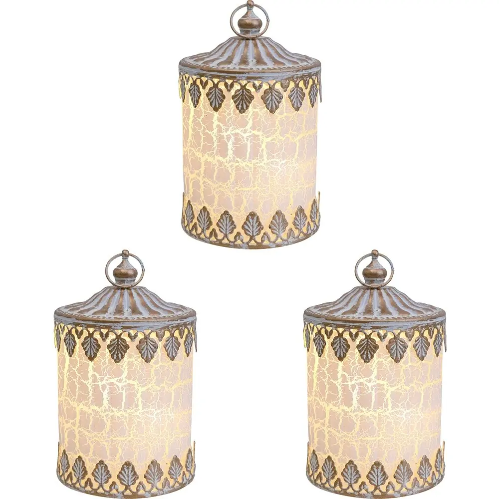 3x LVD Lantern LED Cannes Crackle Decorative Lighting Tabletop 13cm Home Decor