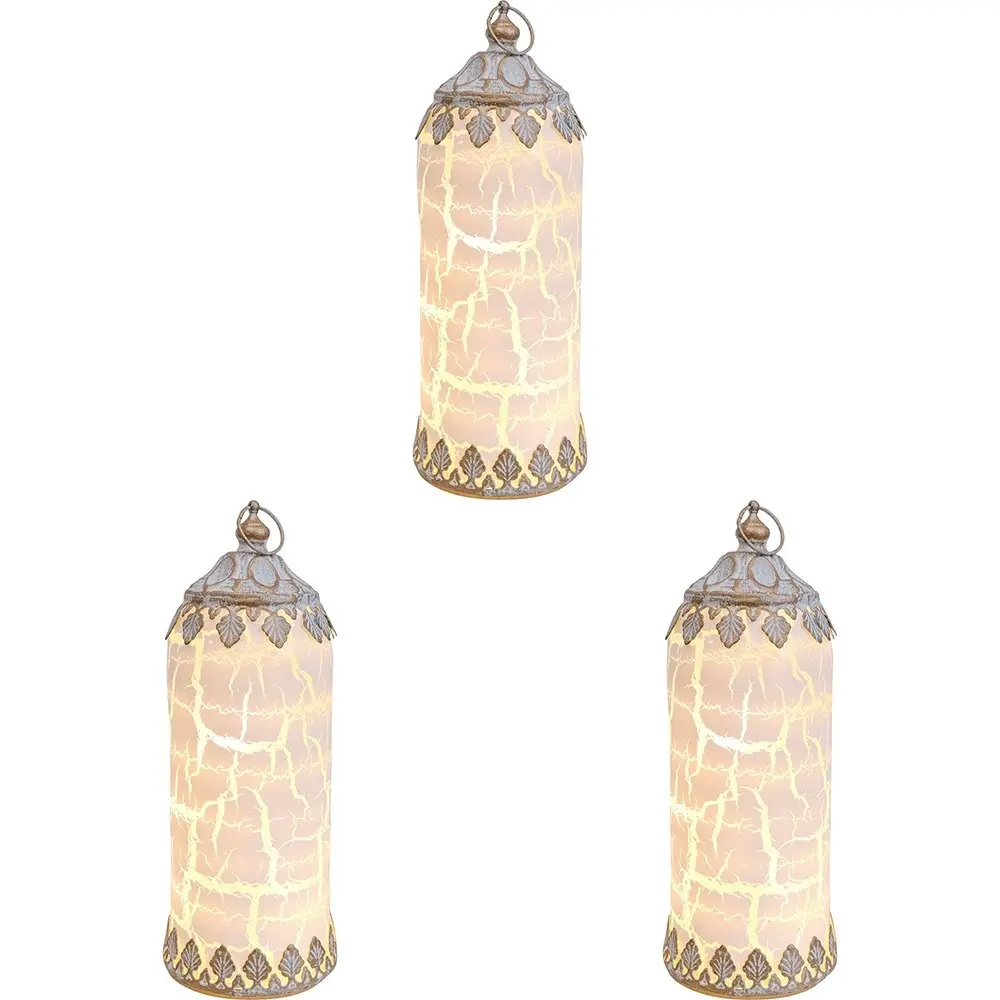 3x LVD Lantern LED Tall Crackle Decorative Lighting Tabletop 20cm Home Decor