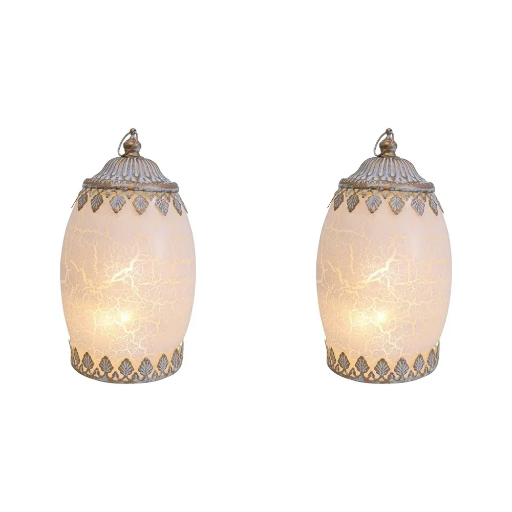 2x LVD Lantern LED X-Large Crackle Decorative Lighting Tabletop 19.5cm Decor