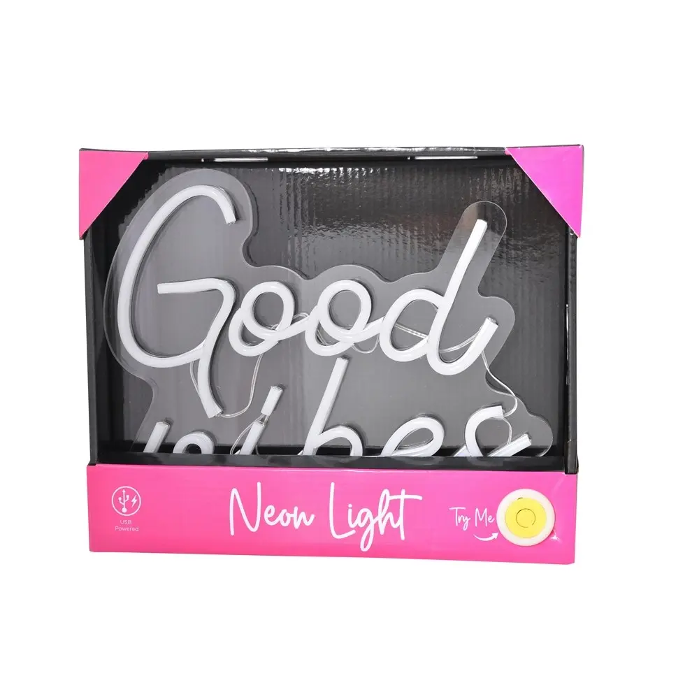 Gibson Gifts Good Vibes LED Neon Sign Light Stand Home Tabletop 27cm Decor