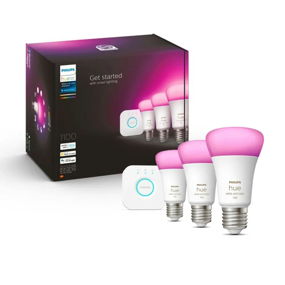 4pc Philips Hue White/Colour Ambiance Light Globes/Bulbs 11W A60 E27 w/Bridge