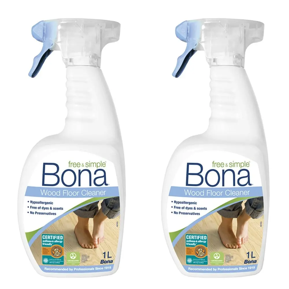 2x Bona 1L Hypoallergenic Wood/Timber Floor Cleaner Spray Maintenance/Cleaning