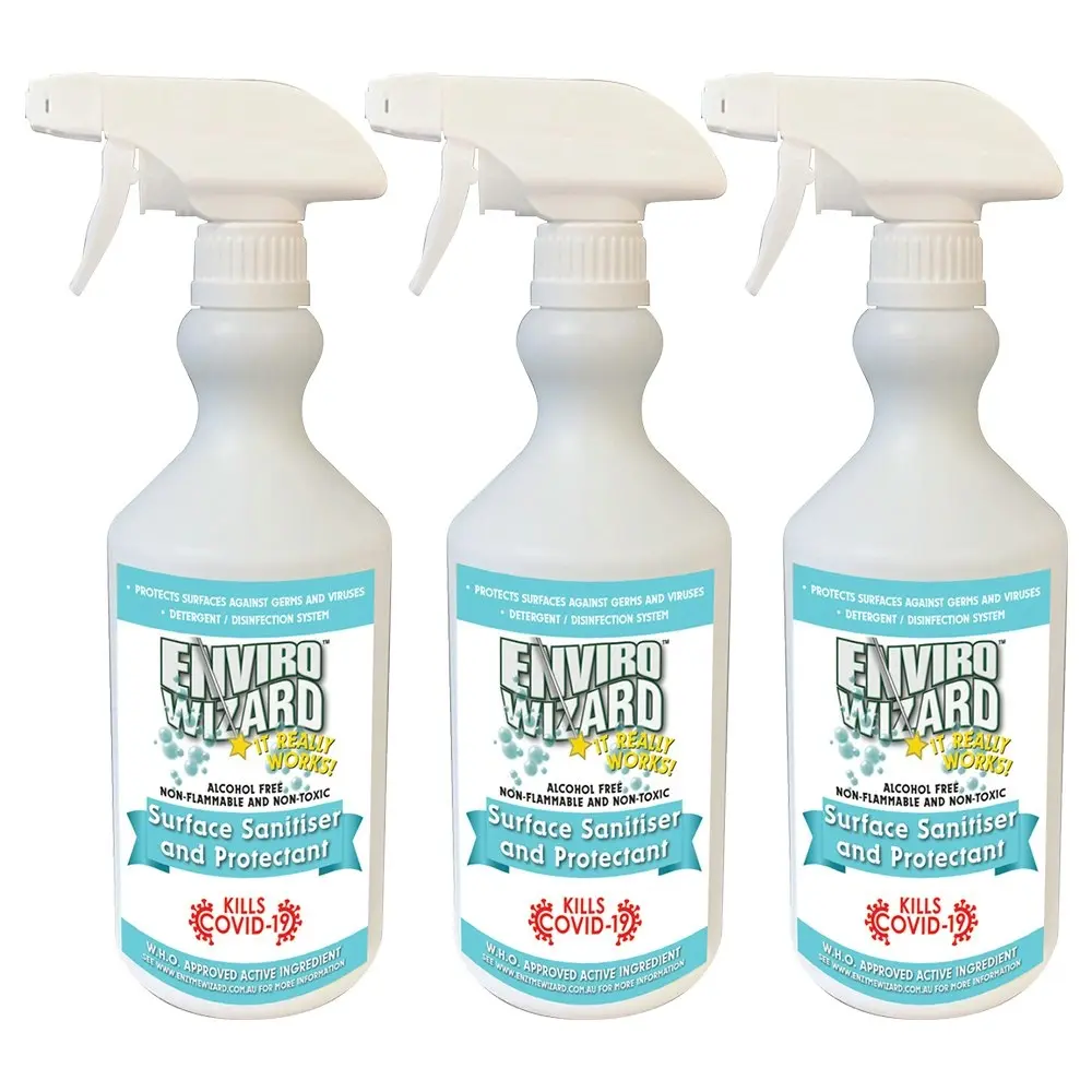 Enviro Wizard 750ml Surface Sanitiser Cleaner Kills 99.99% Germs/Bacteria 3x