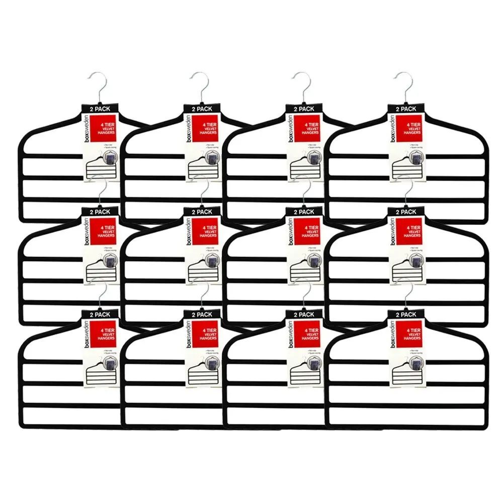 24pc Boxsweden 4 Tier Velvet Space Saving Clothes Hanger Hook Trouser Skirt Pant