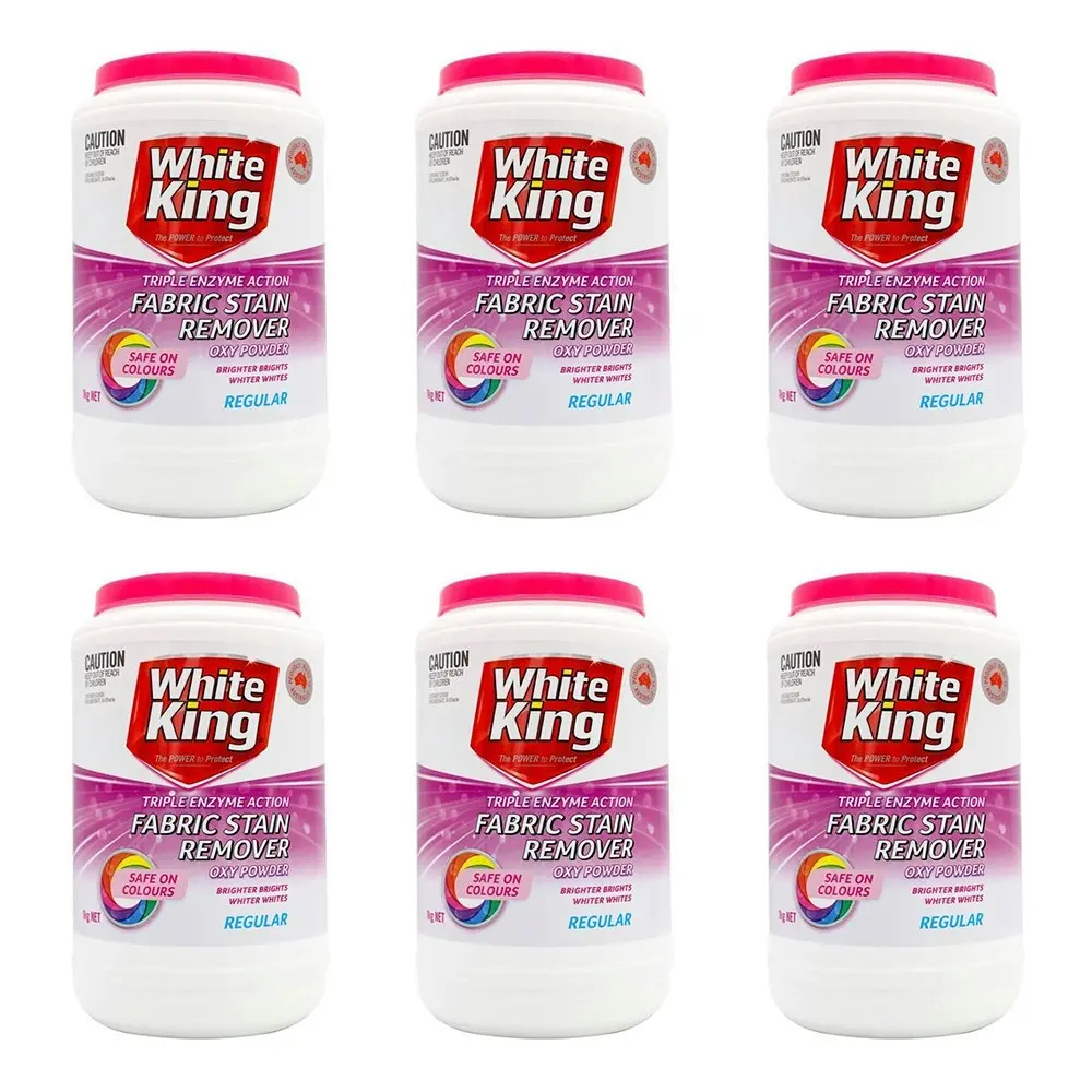 6x White King Fabric Stain Remover Oxy Powder Safe On Colours Effective 1kg