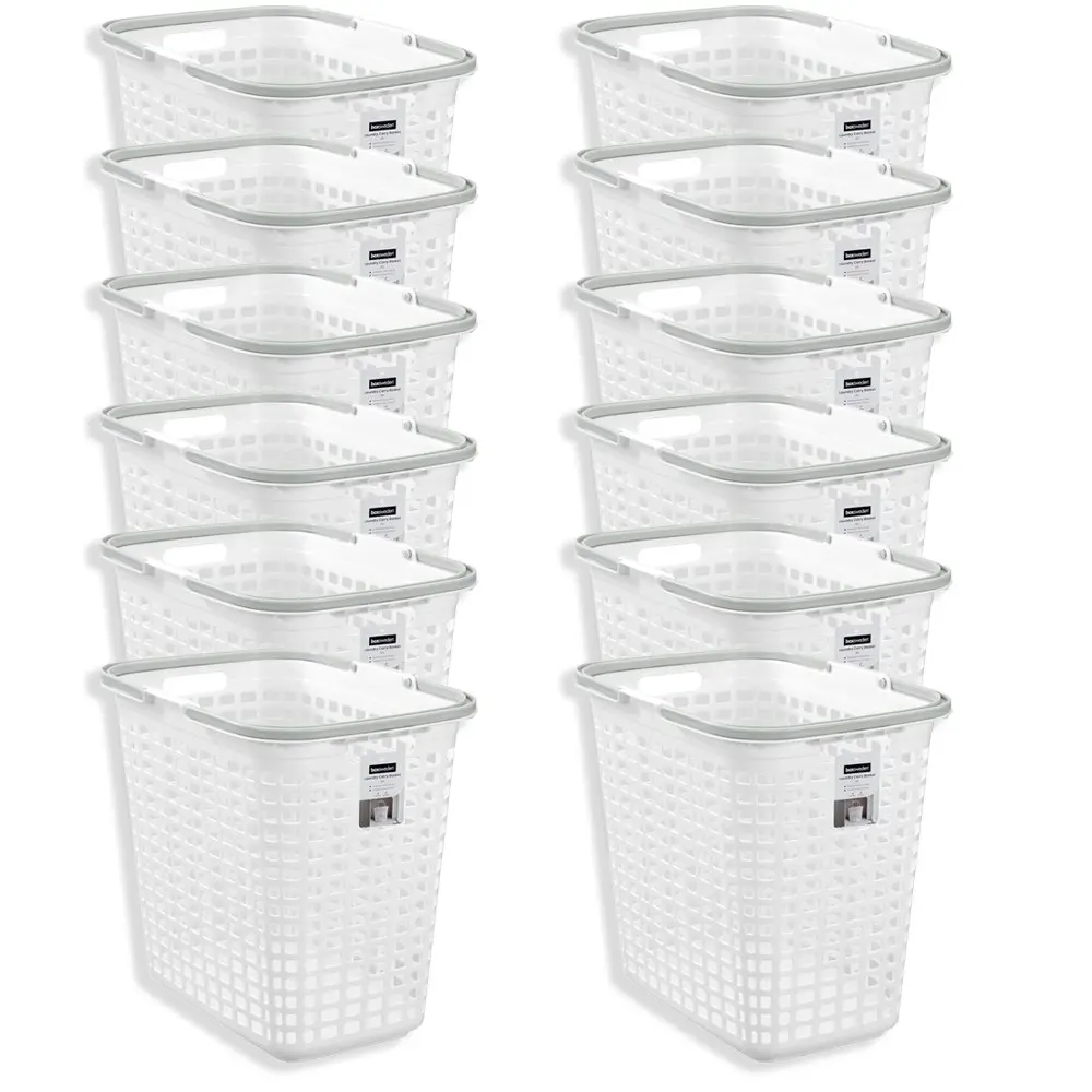 12x Boxsweden 30L Laundry Carry Basket Clothes Humper 44.5x40cm w/ Handle White