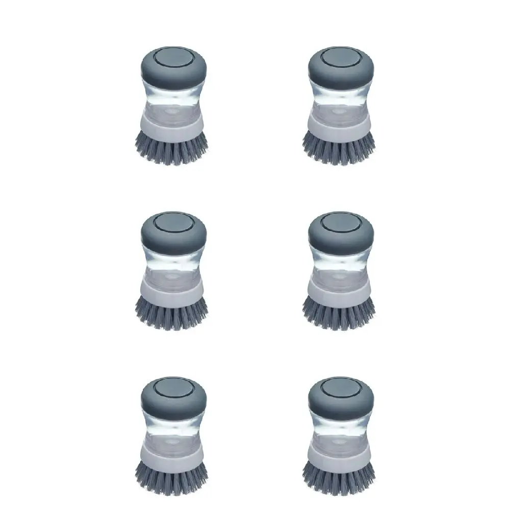 6x MasterCraft Soap Dispensing Palm Brush Kitchen Dish Washing Cleaner 9cm Grey