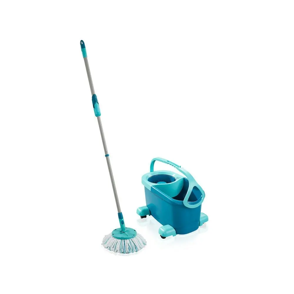 2pc Leifheit Clean Twist Ergo Mop & Mobile Disc Bucket Set Floor Cleaner GRN