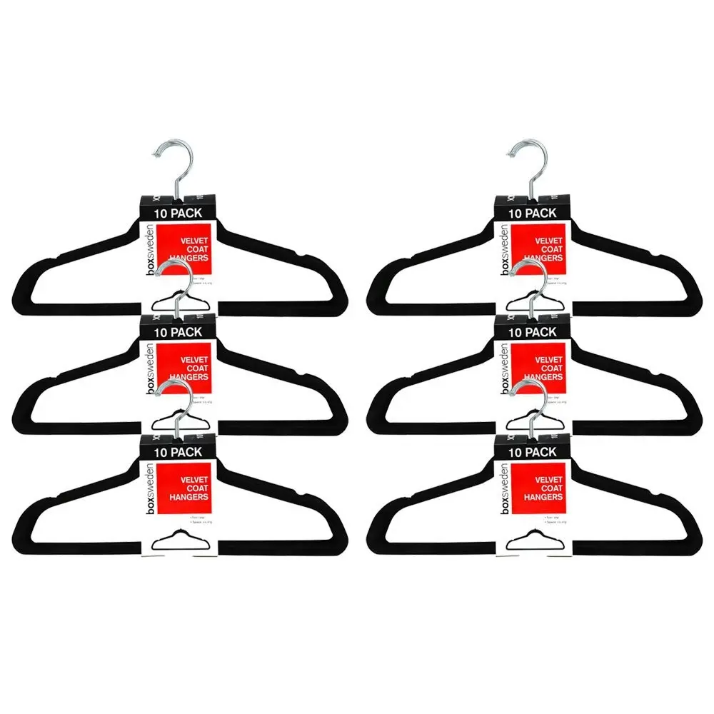 60PK Boxsweden Velvet Hanger/Wardrobe/Storage Organiser for Clothes/Shirt Black