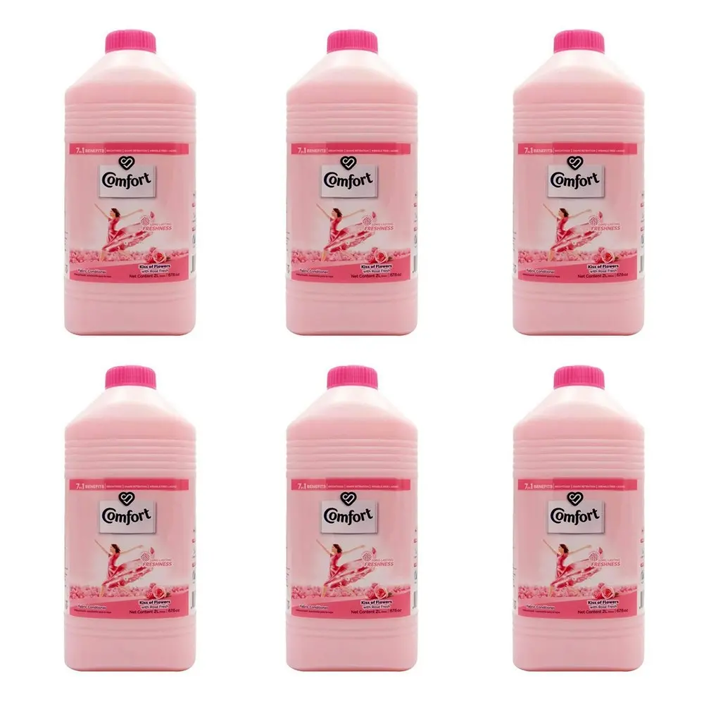 6x Comfort Fabric Conditioner Kiss of Flowers Rose Fresh Gentle Formula Soft 2L