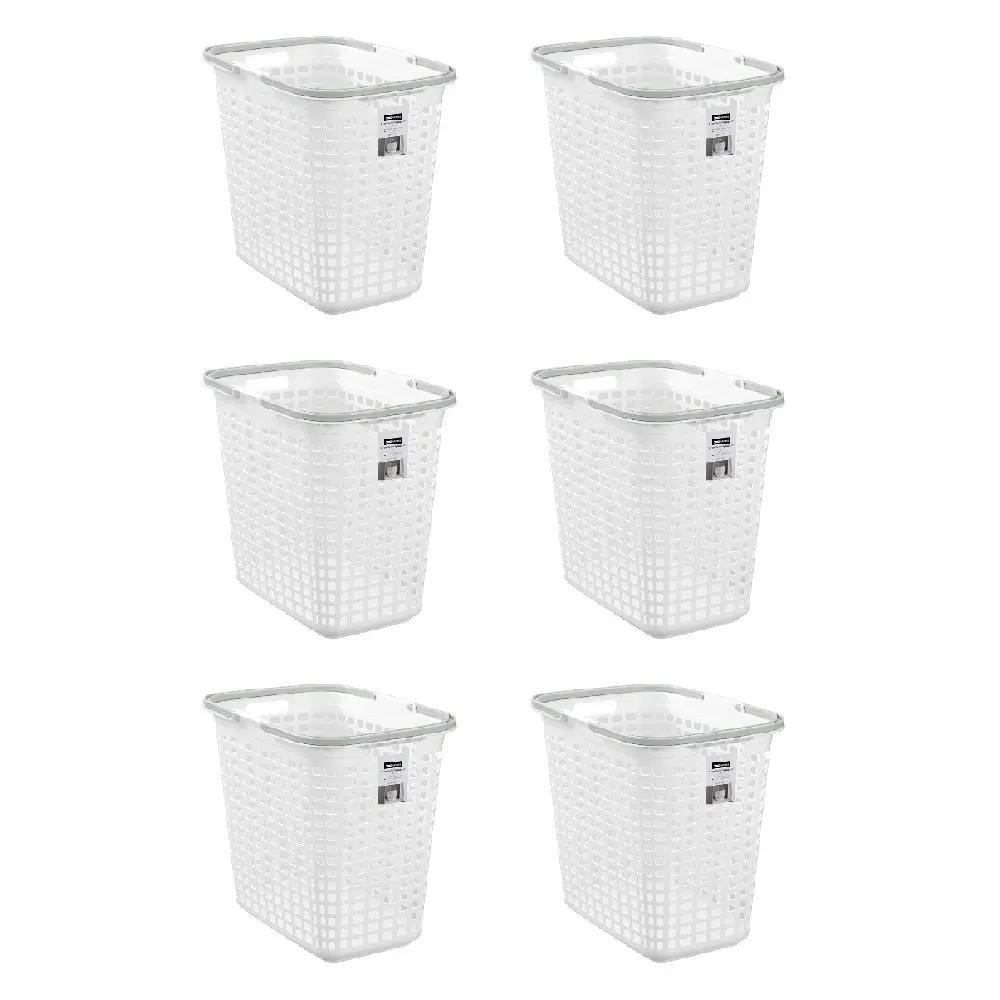 6x Boxsweden 30L Laundry Carry Basket Clothes Humper 44.5x40cm w/ Handle White