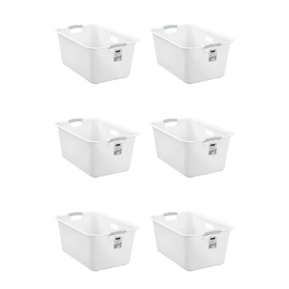 6x Boxsweden 45L Logan Laundry Basket Clothes Humper 59.5x39cm w/ Handle White