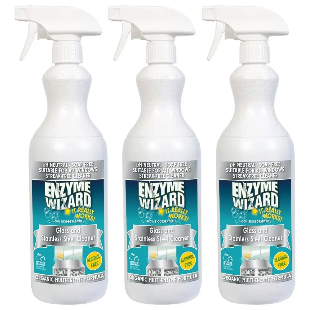 3x Enzyme Wizard Glass And Stainless Steel Cleaner 750ml Home Cleaning Spray